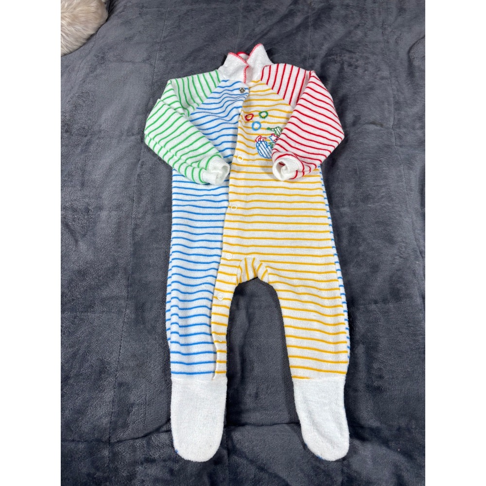 Vintage Carters Striped Colorblock Footed Sleeper Primary Colors Clown USA Large